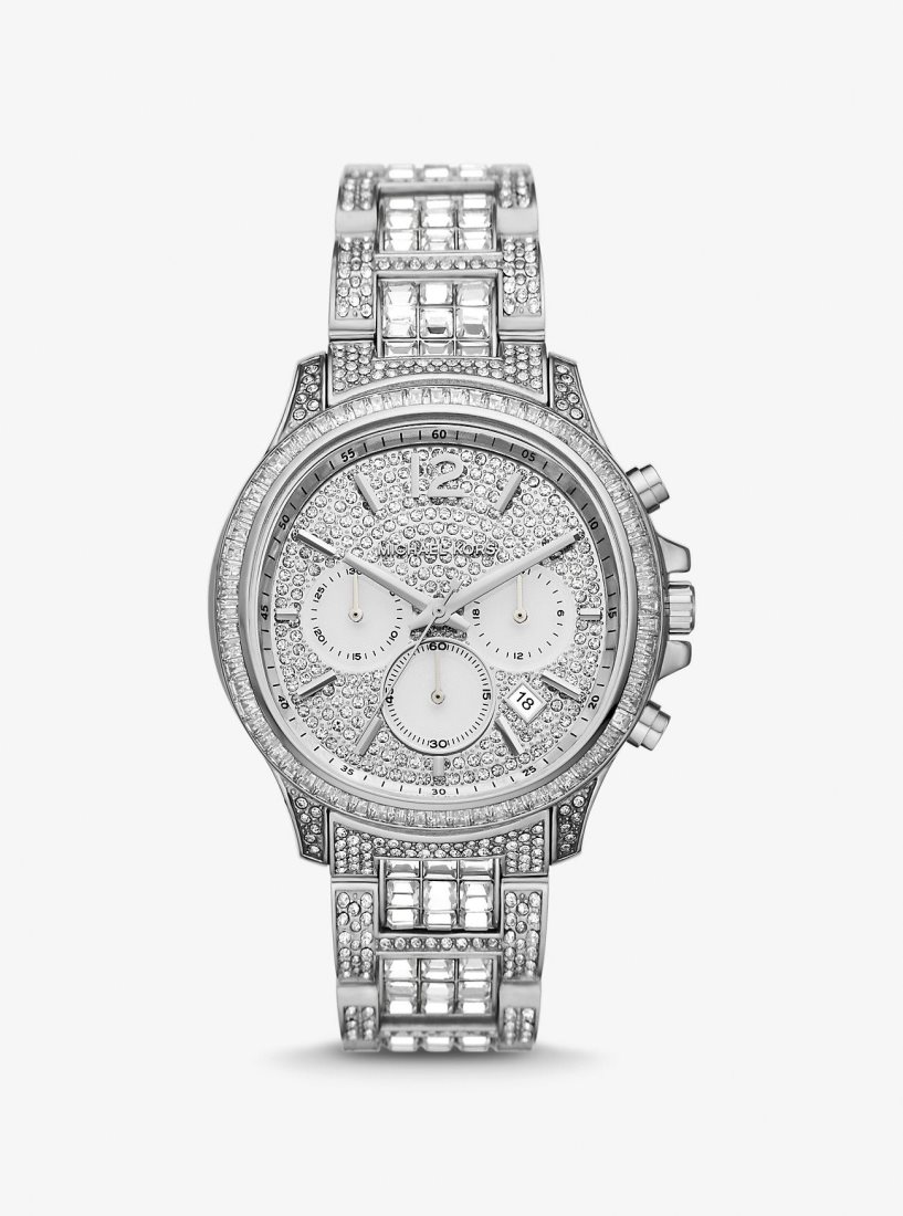 Michael Kors Limited-Edition Oversized Sage Pave Silver-Tone Watch Silver-tone Damen Silber | LSERZJ528