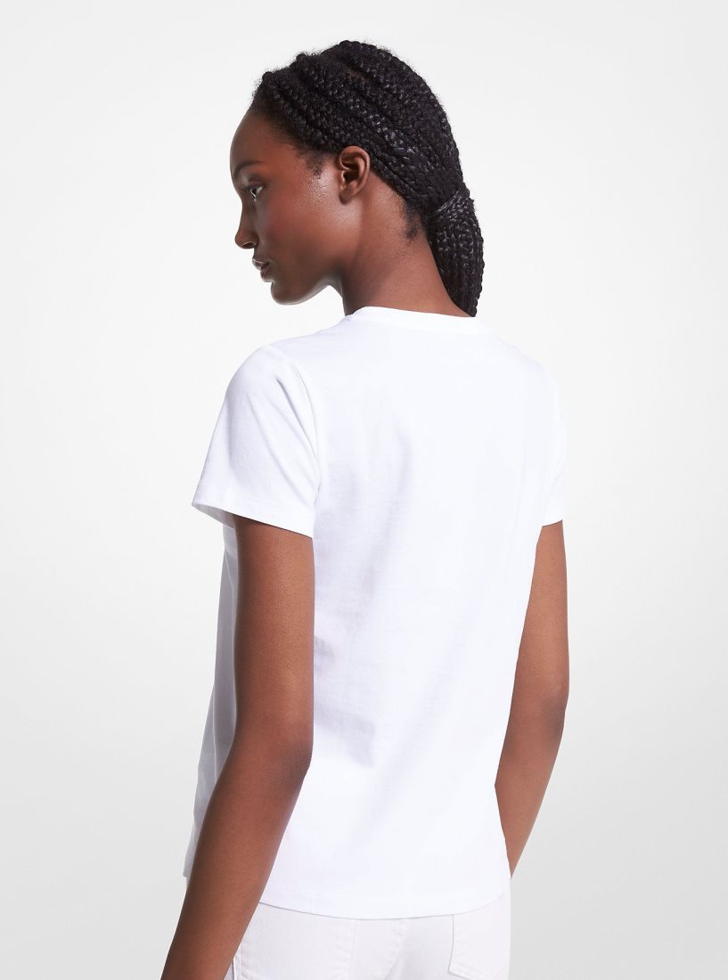 Michael Kors Logo Aviator Print Organic Cotton T-Shirt Hemd Damen Weiß | IGXOQS947