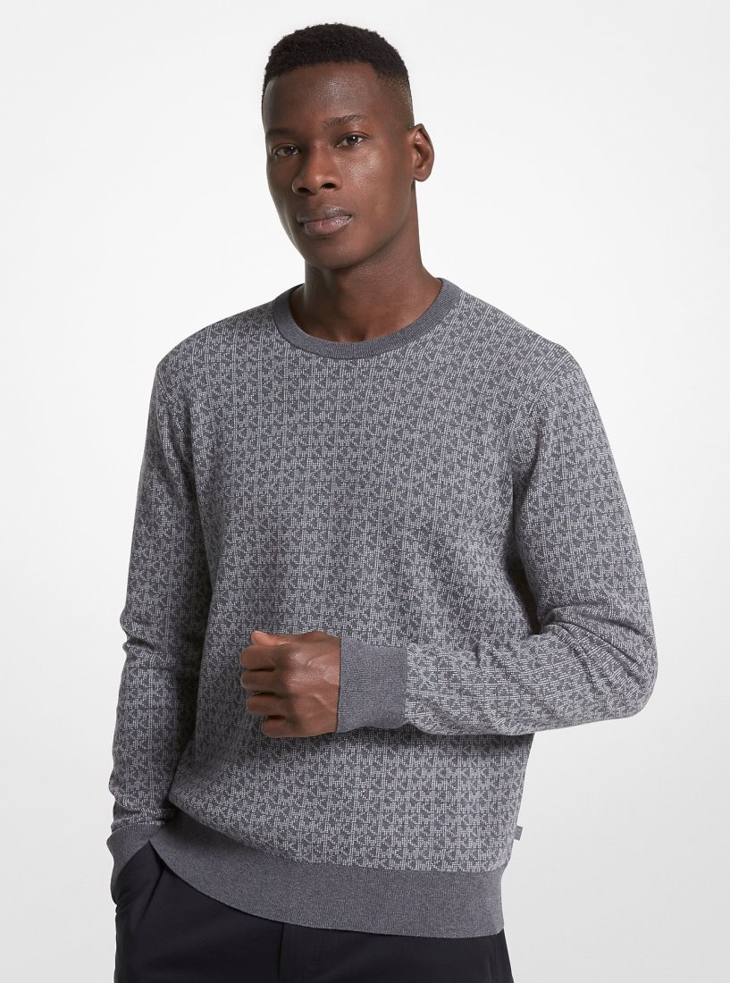 Michael Kors Logo Cotton Jacquard Sweater Pullover Herren Grau | BYCUHO591