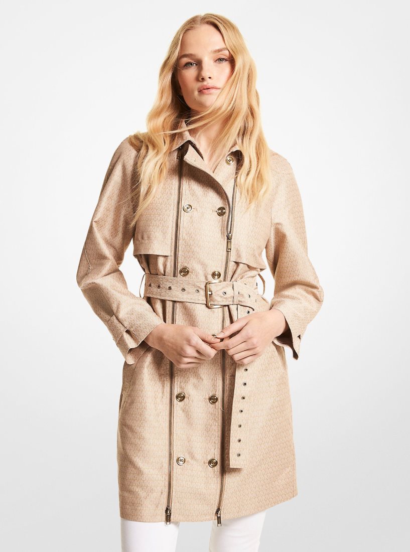 Michael Kors Logo Jacquard Double-Zip Trench Coat Jacken Damen Khaki | JVNPEO796