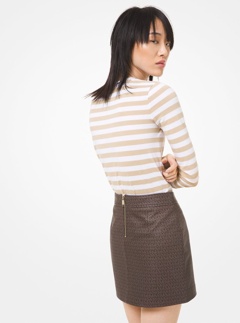 Michael Kors Logo Print Pebbled Leather Mini Skirt Röcke Damen Schokolade | RVPDYX957