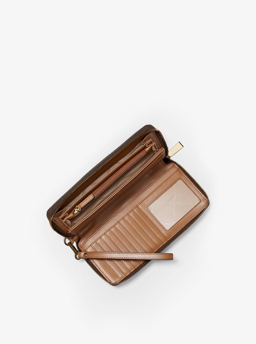Michael Kors Logo Stripe Continental Wristlet Wristlet Damen Brn/Acorn | JEPNHI604