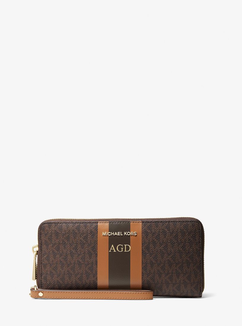 Michael Kors Logo Stripe Continental Wristlet Wristlet Damen Brn/Acorn | JEPNHI604
