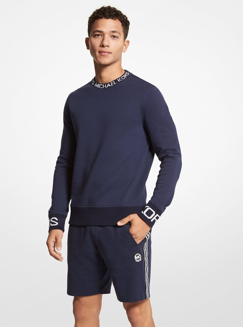 Michael Kors Logo Tape Cotton Blend Sweater T-shirts Herren Midnight | OLHDMC068