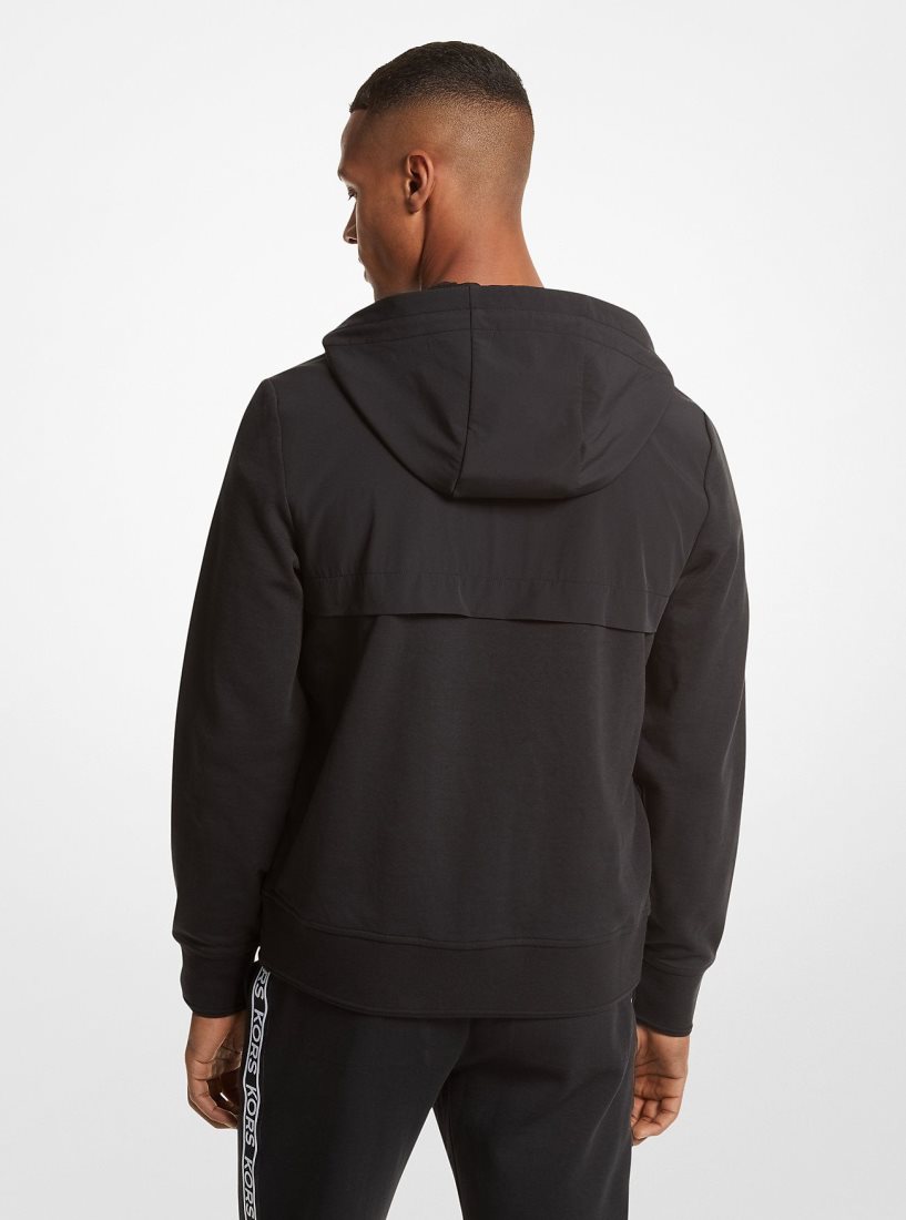 Michael Kors Logo Tape Cotton Blend Zip-Up Hoodie T-shirts Herren Schwarz | PCMNYL791