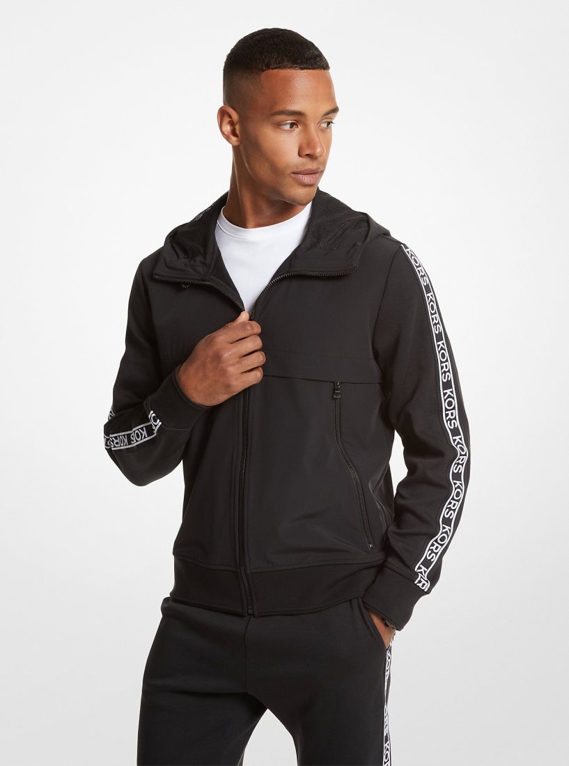 Michael Kors Logo Tape Cotton Blend Zip-Up Hoodie T-shirts Herren Schwarz | PCMNYL791