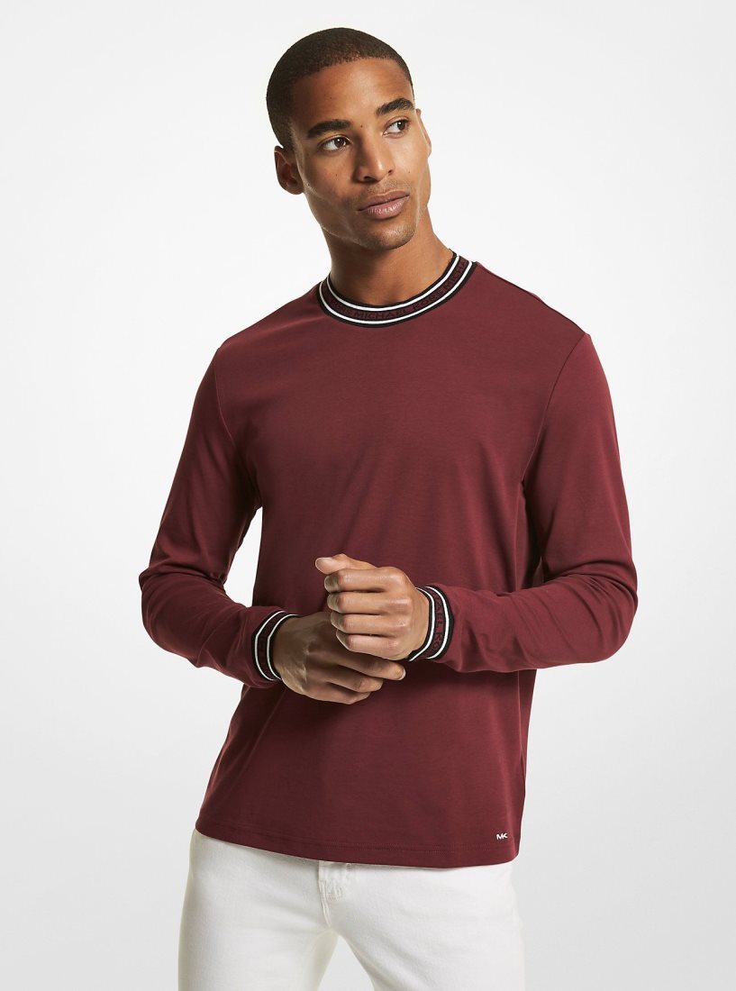 Michael Kors Logo Tape Cotton Crewneck Sweatshirt T-shirts Herren Bordeaux | TZVMPH137