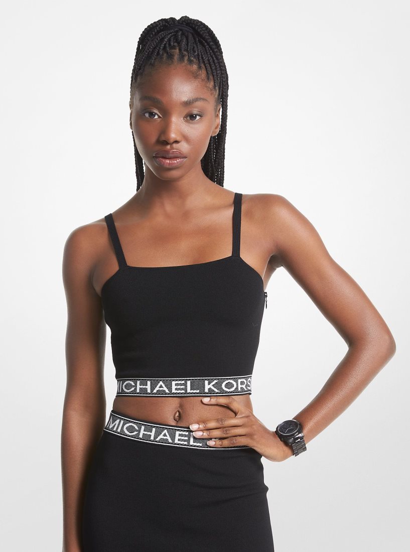 Michael Kors Logo Tape Stretch Knit Tank Top Oberteile Damen Schwarz | ELCBDW618