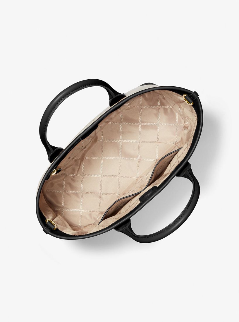 Michael Kors Luisa Medium Cotton Canvas Satchel Satchel Tasche Damen Beige Schwarz | LEYHBQ290