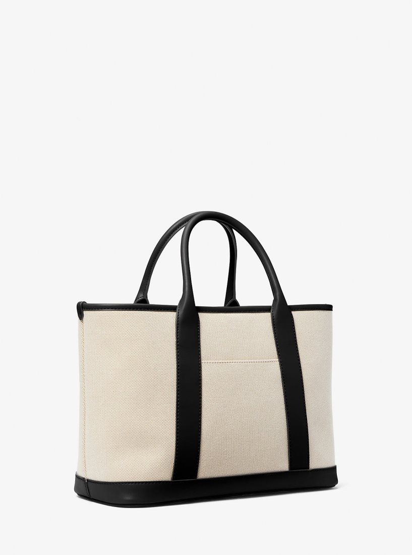 Michael Kors Luisa Medium Cotton Canvas Satchel Satchel Tasche Damen Beige Schwarz | LEYHBQ290