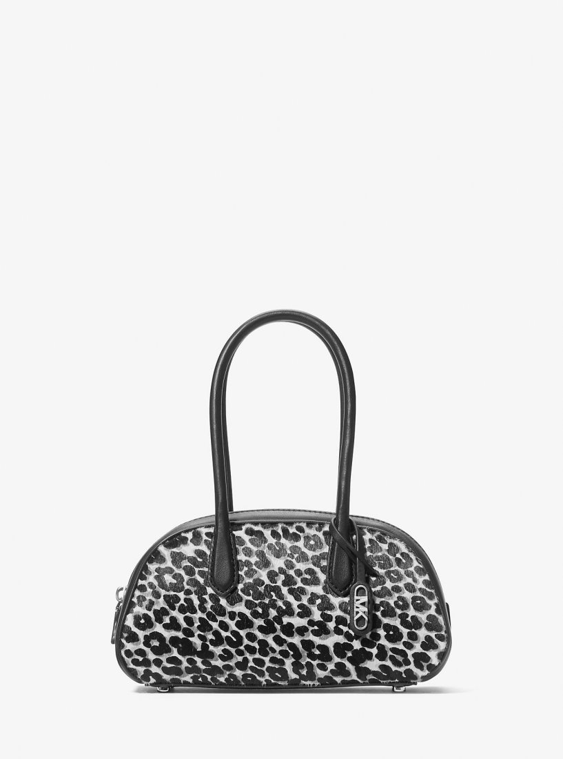 Michael Kors Lulu Small Leopard Print Calf Hair Satchel Satchel Tasche Damen Schwarz | SEHBWA527
