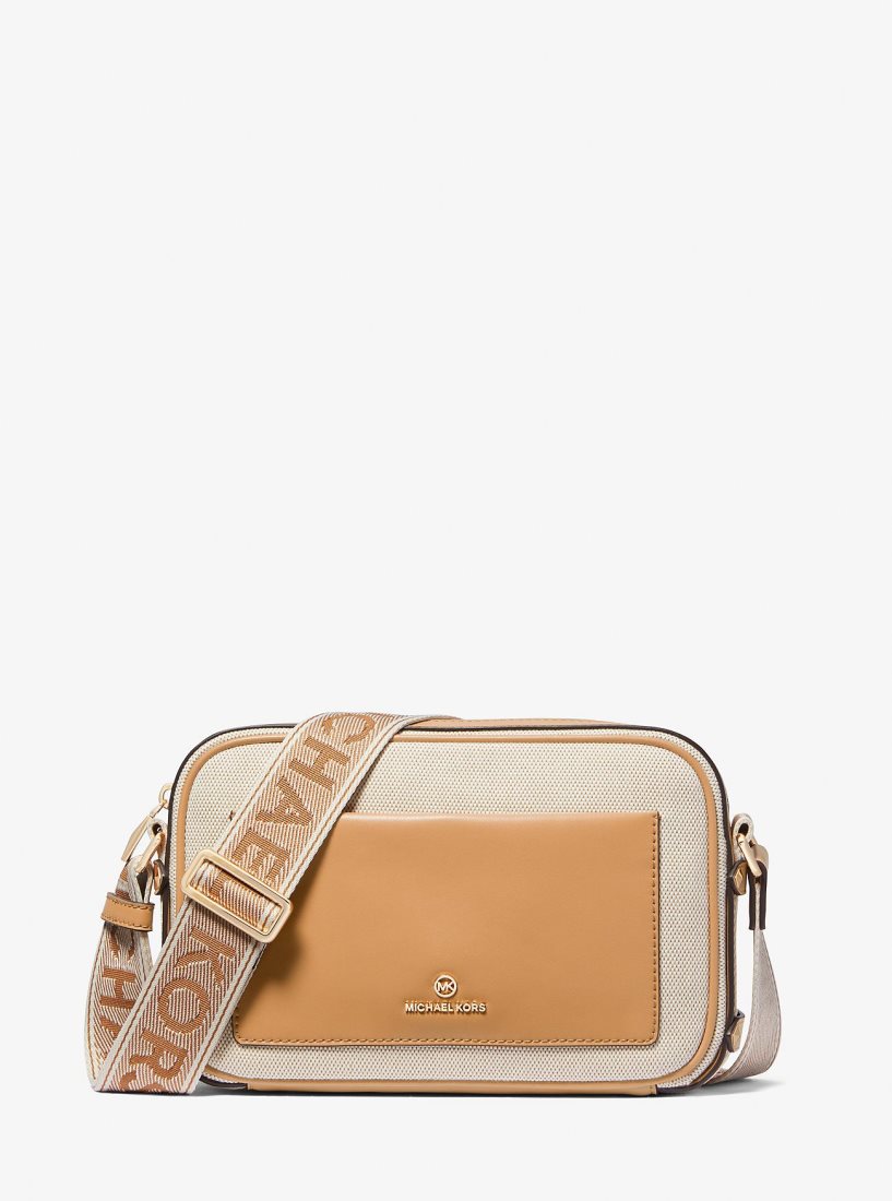 Michael Kors Maeve Large Canvas and Smooth Crossbody Bag Umhängetasche Damen Pale Peanut | HWCXMS059