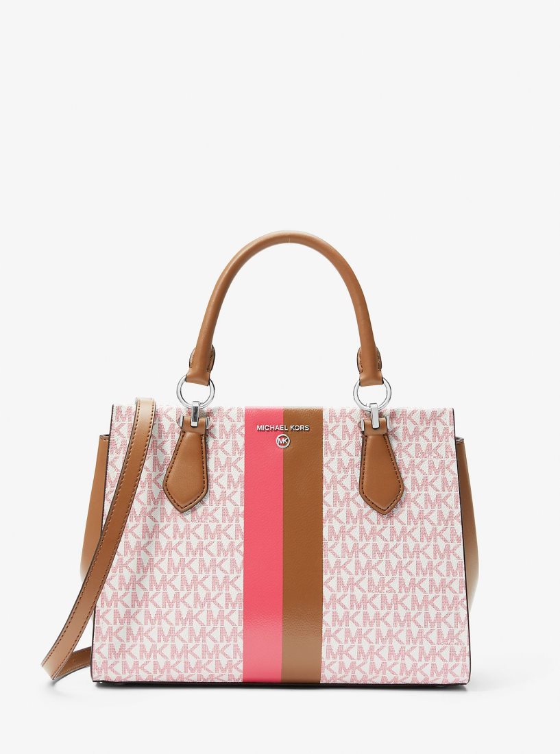 Michael Kors Marilyn Medium Logo Stripe Satchel Satchel Tasche Damen Rosa Mehrfarbig | FKLYRH716