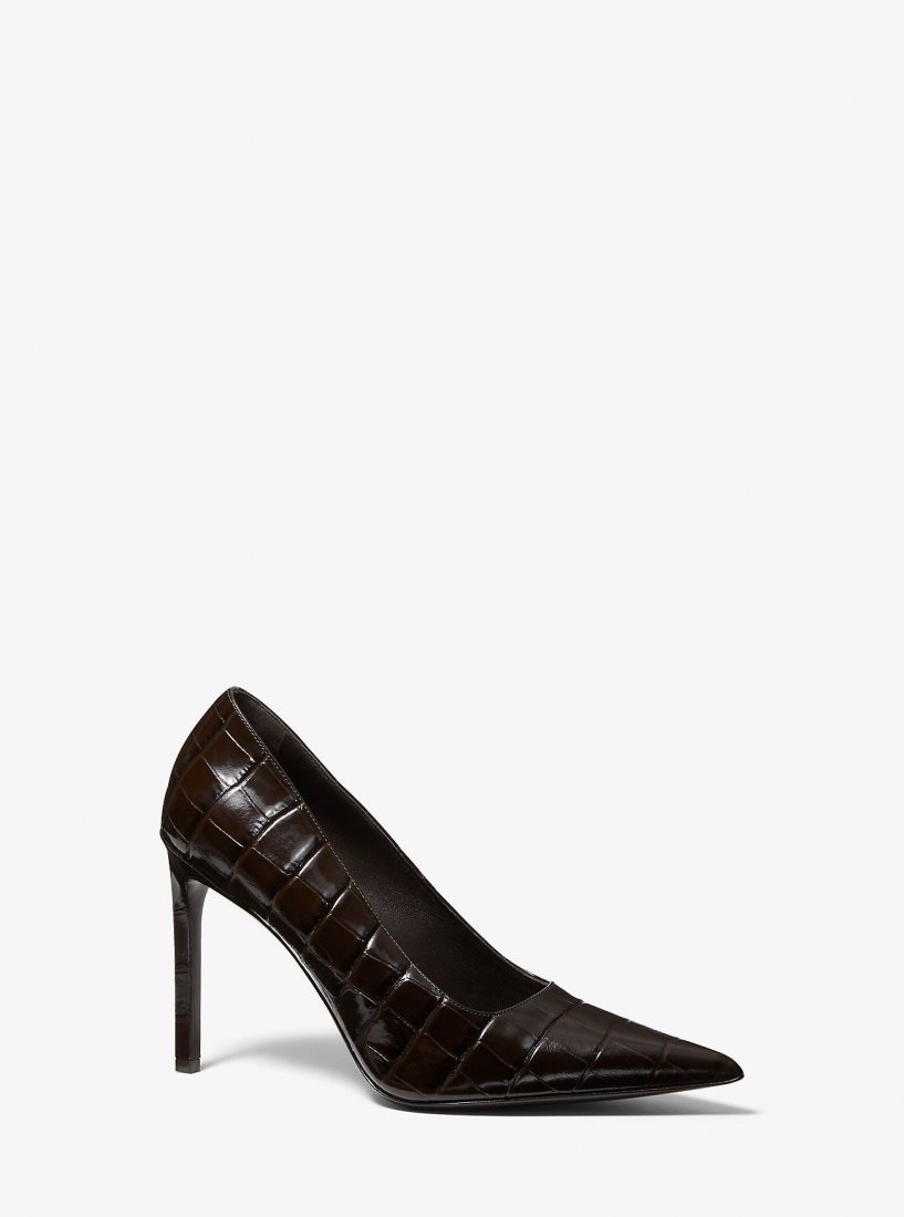 Michael Kors Martine Crocodile Embossed Leather Pump Hohe Schuhe Damen Schokolade | KFOXVR524