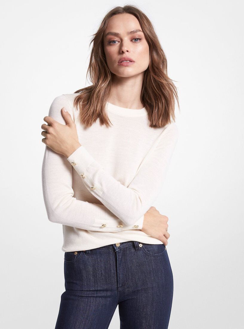 Michael Kors Merino Wool Blend Sweater Pullover Damen Beige | RHLFDE807