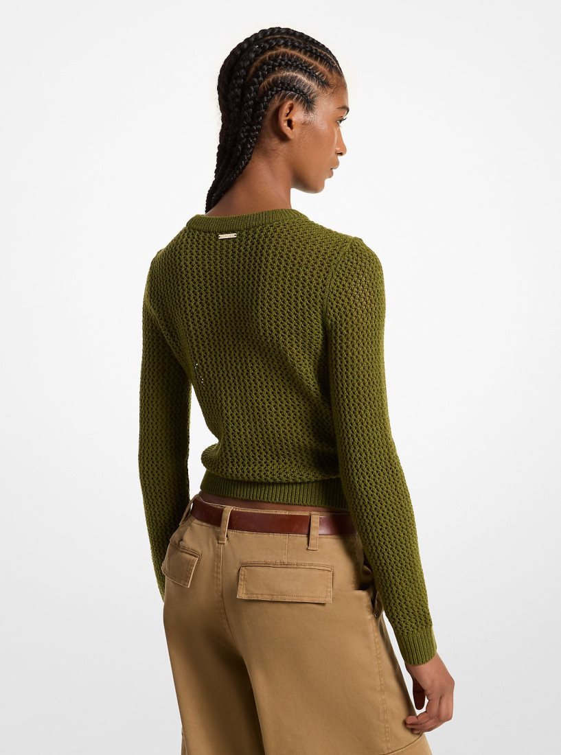 Michael Kors Merino Wool Mesh Sweater Pullover Damen Evergreen | EZFSBO692