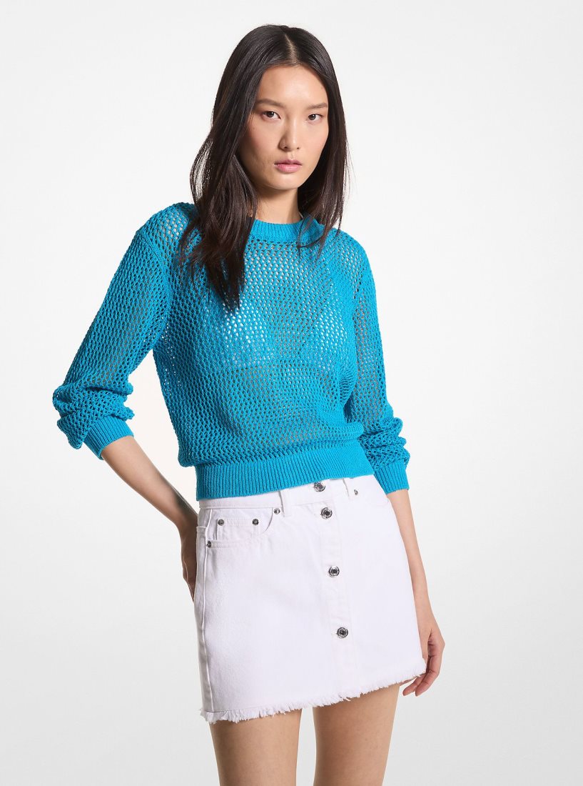 Michael Kors Mesh Sweater Pullover Damen Blau | WGTFOU750