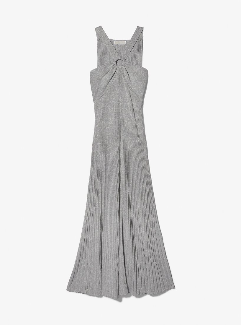 Michael Kors Metallic Knit Ring Halter Dress Kleid Damen Silber | NOPVSL943