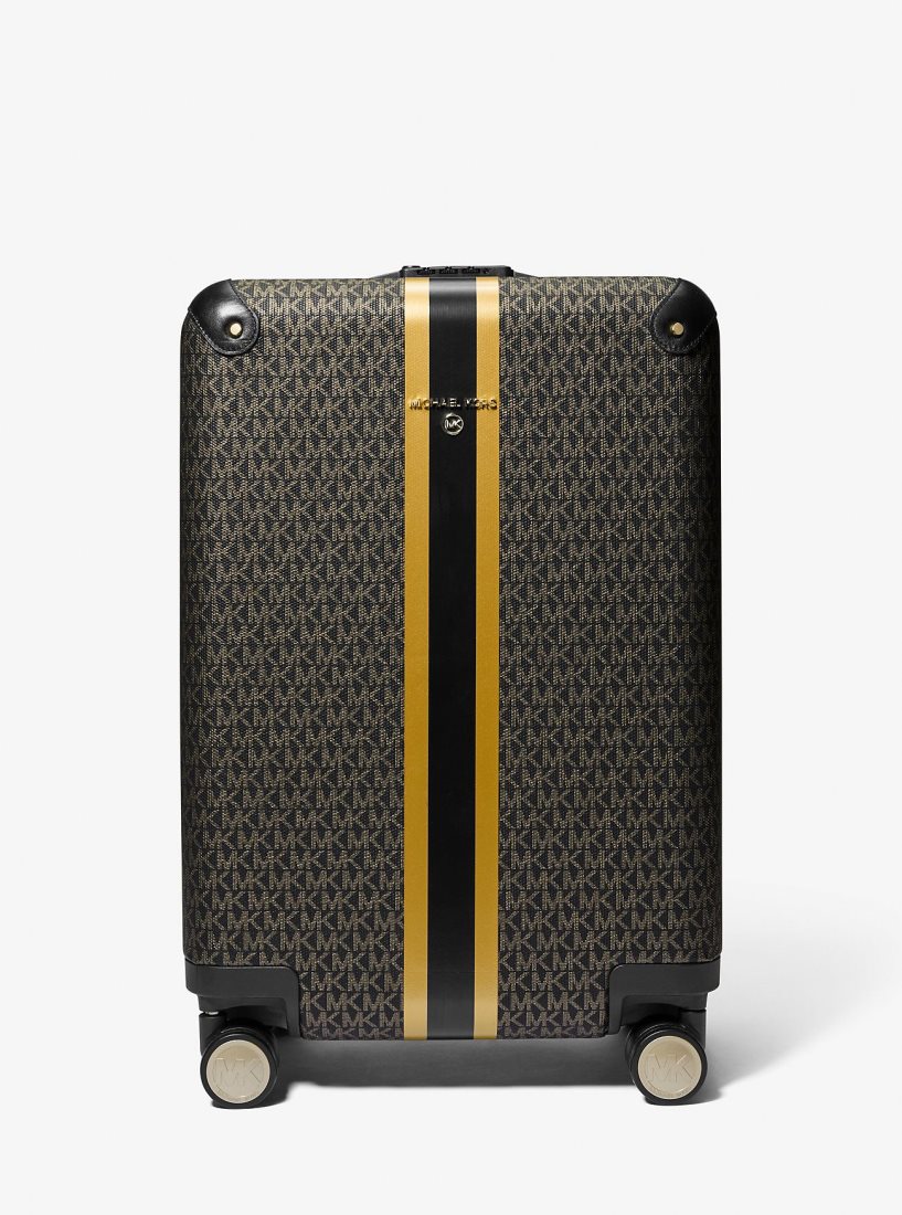 Michael Kors Metallic Logo Stripe Suitcase Duffle Tasche Herren Schwarz Gold | UCHBOA053
