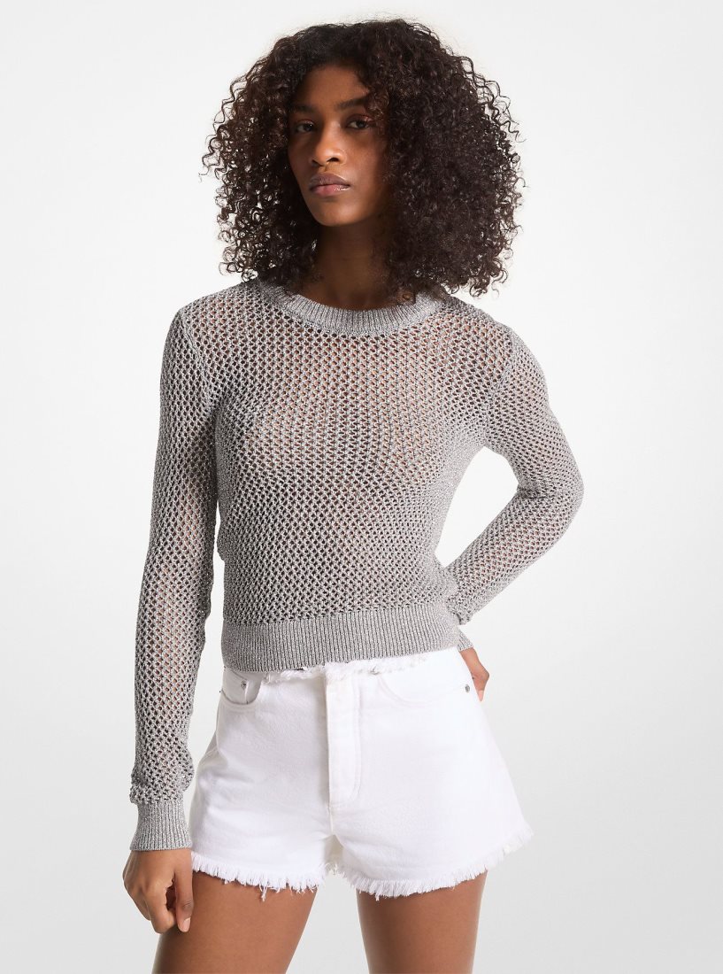 Michael Kors Metallic Mesh Sweater Pullover Damen Silber | VNQXGB259