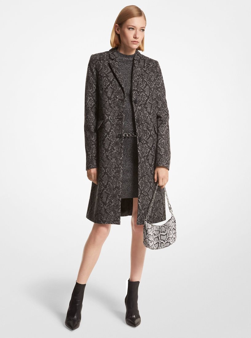 Michael Kors Metallic Snake Jacquard Coat Jacken Damen Schwarz Silber | DXFNKC173