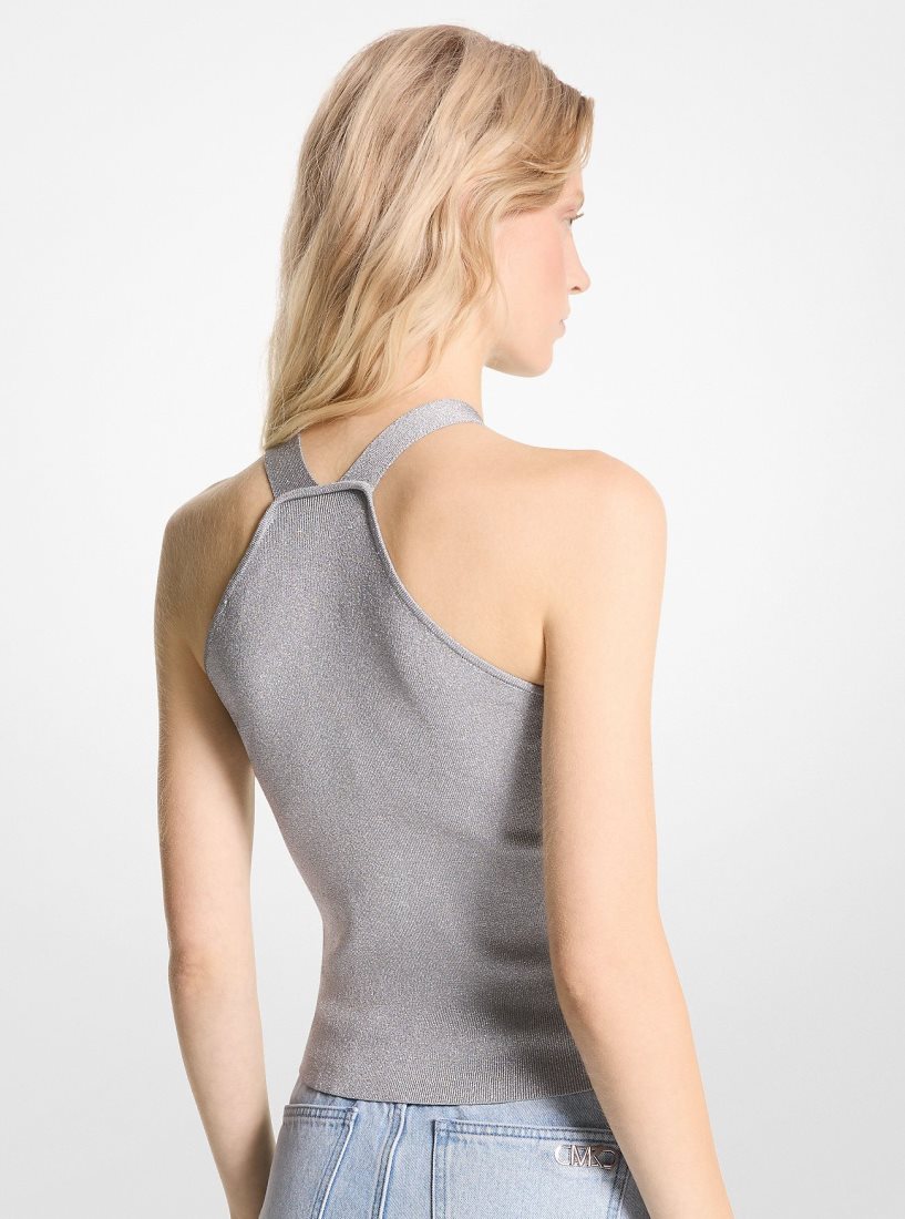 Michael Kors Metallic Stretch Knit Cutout Halter Tank Oberteile Damen Silber | JWFMUA623