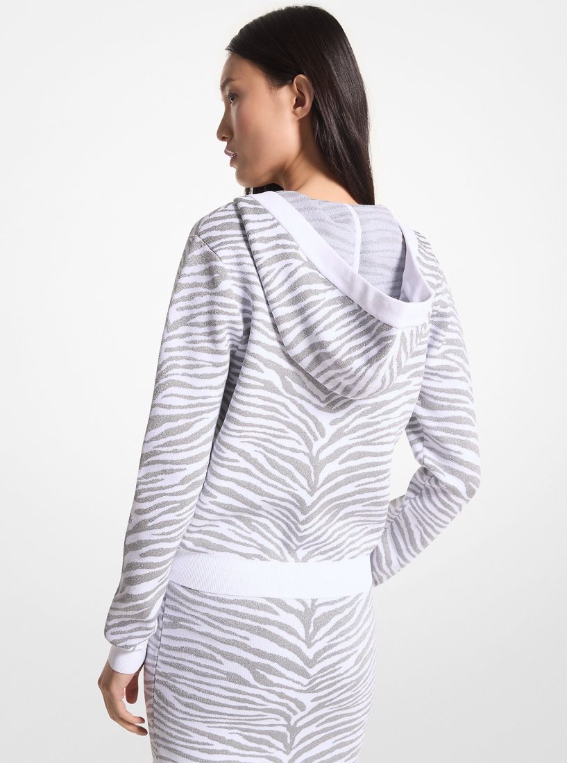 Michael Kors Metallic Zebra Jacquard Zip-Up Hoodie Pullover Damen Weiß Silber | TUVCDK920