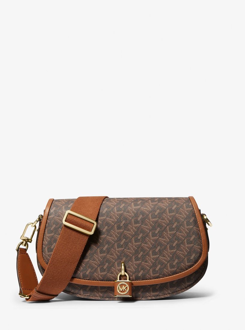 Michael Kors Mila Medium Empire Signature Logo Messenger Bag Umhängetasche Damen Braun | NHGEXV861