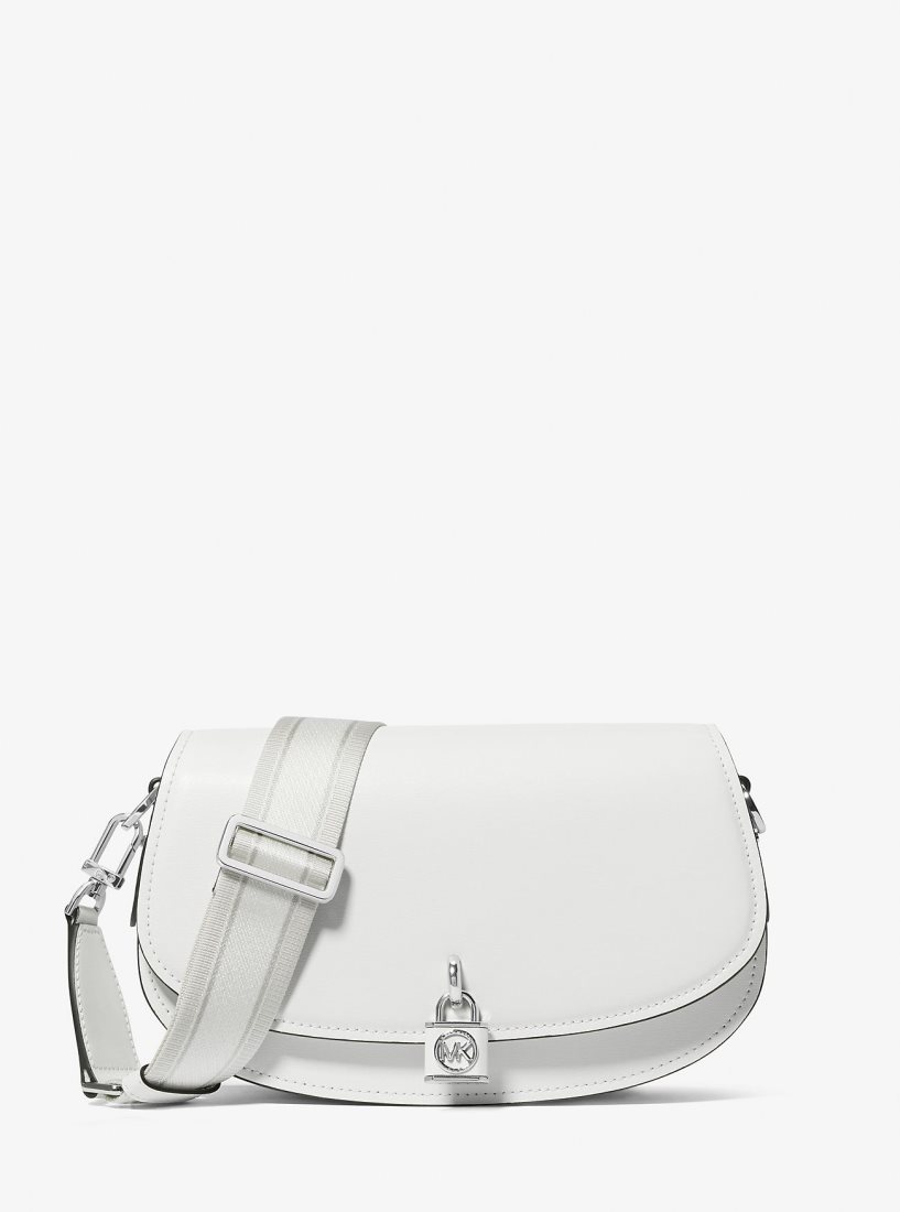 Michael Kors Mila Medium Leather Messenger Bag Umhängetasche Damen Weiß | AWRJXI018