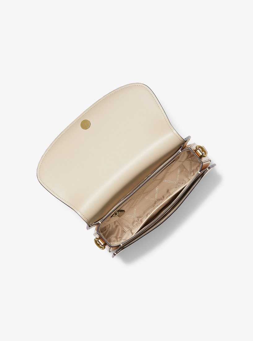 Michael Kors Mila Medium Metallic Leather Messenger Bag Umhängetasche Damen Gold | SRGBNV128