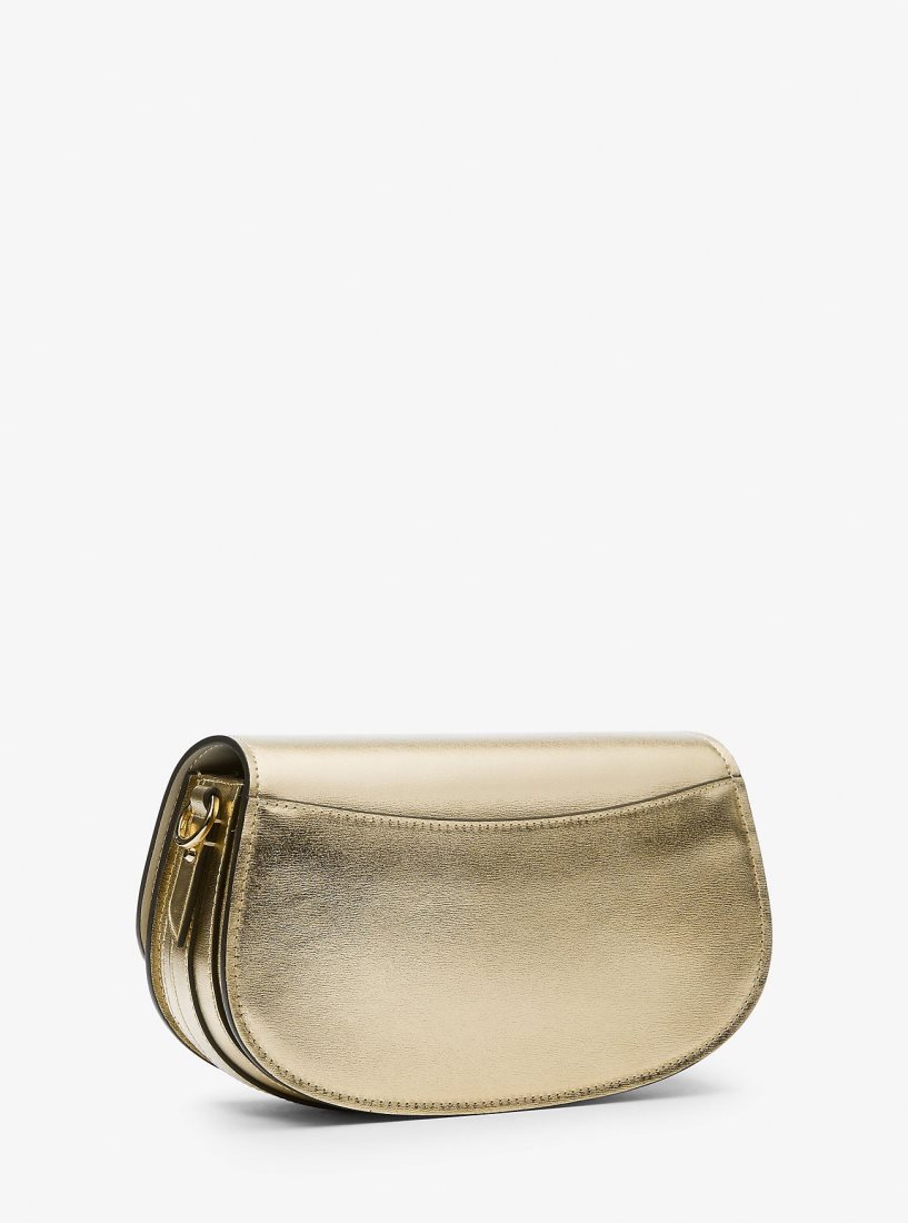 Michael Kors Mila Medium Metallic Leather Messenger Bag Umhängetasche Damen Gold | SRGBNV128