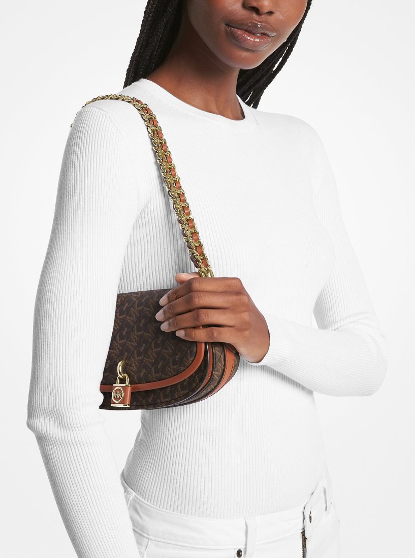 Michael Kors Mila Small Empire Signature Logo Shoulder Bag Umhängetasche Damen Braun | PORLDN756