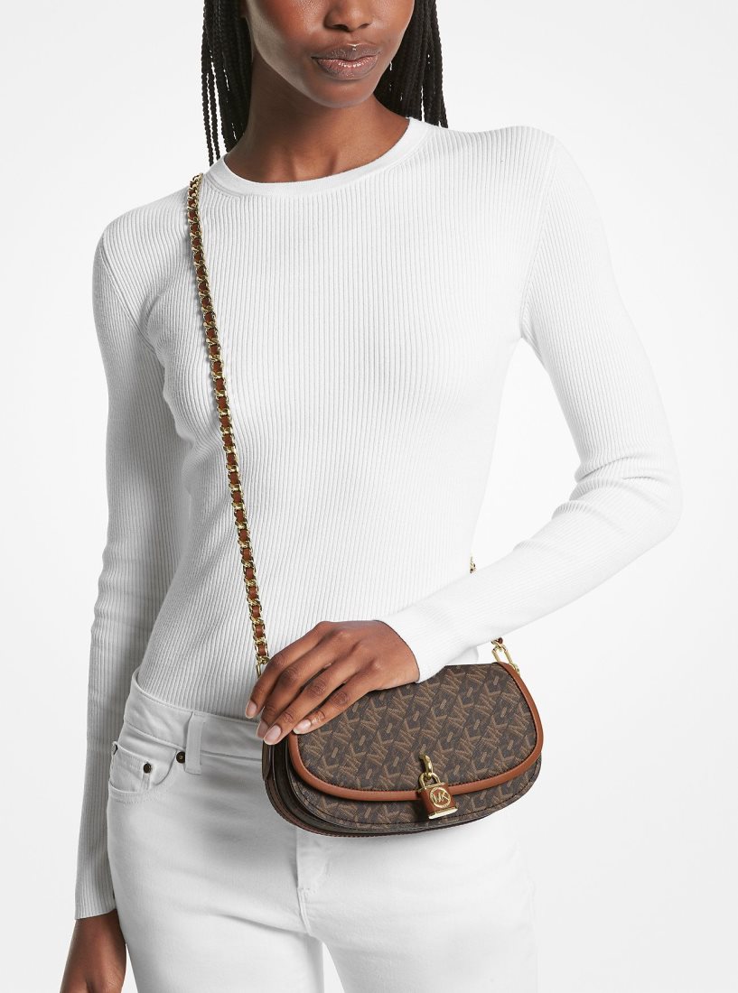 Michael Kors Mila Small Empire Signature Logo Shoulder Bag Umhängetasche Damen Braun | PORLDN756