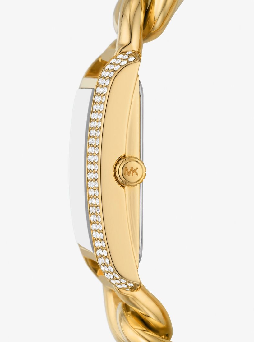 Michael Kors Mini Emery Animal Pave Gold-Tone Curb Link Watch Gold-tone Damen Gold | YQVSWH529