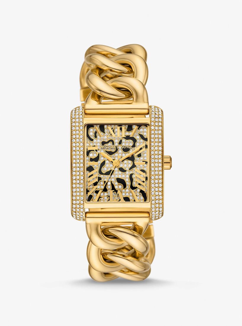 Michael Kors Mini Emery Animal Pave Gold-Tone Curb Link Watch Gold-tone Damen Gold | YQVSWH529
