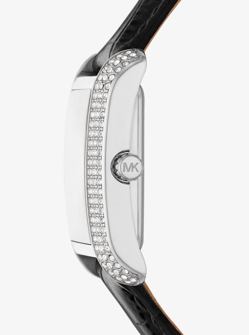 Michael Kors Mini Emery Pave Silver-Tone and Crocodile Embossed Leather Watch Silver-tone Damen Schwarz | VXUEGT589