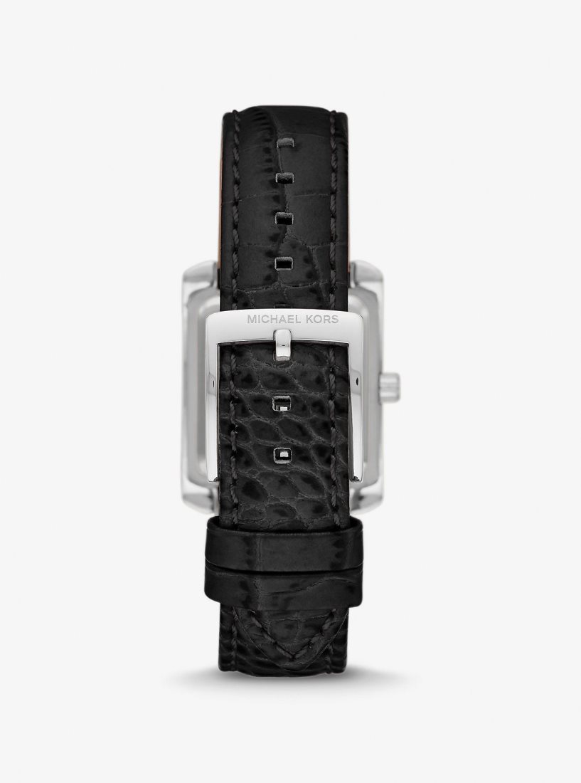 Michael Kors Mini Emery Pave Silver-Tone and Crocodile Embossed Leather Watch Silver-tone Damen Schwarz | VXUEGT589
