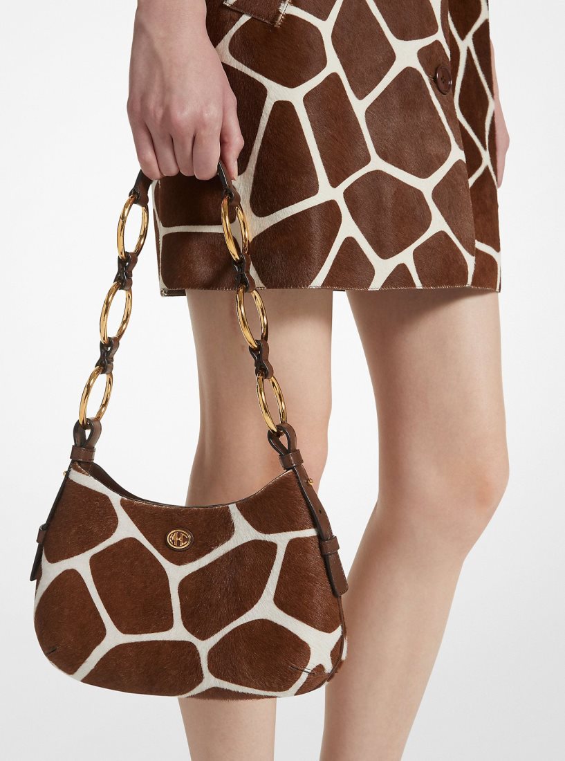 Michael Kors Mini Giraffe Print Calf Hair Hobo Shoulder Bag Schultertasche Damen Braun Weiß | CLURNW471