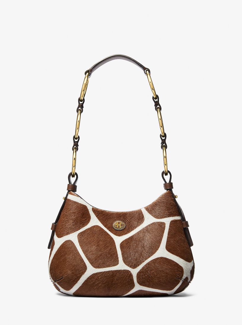 Michael Kors Mini Giraffe Print Calf Hair Hobo Shoulder Bag Schultertasche Damen Braun Weiß | CLURNW471