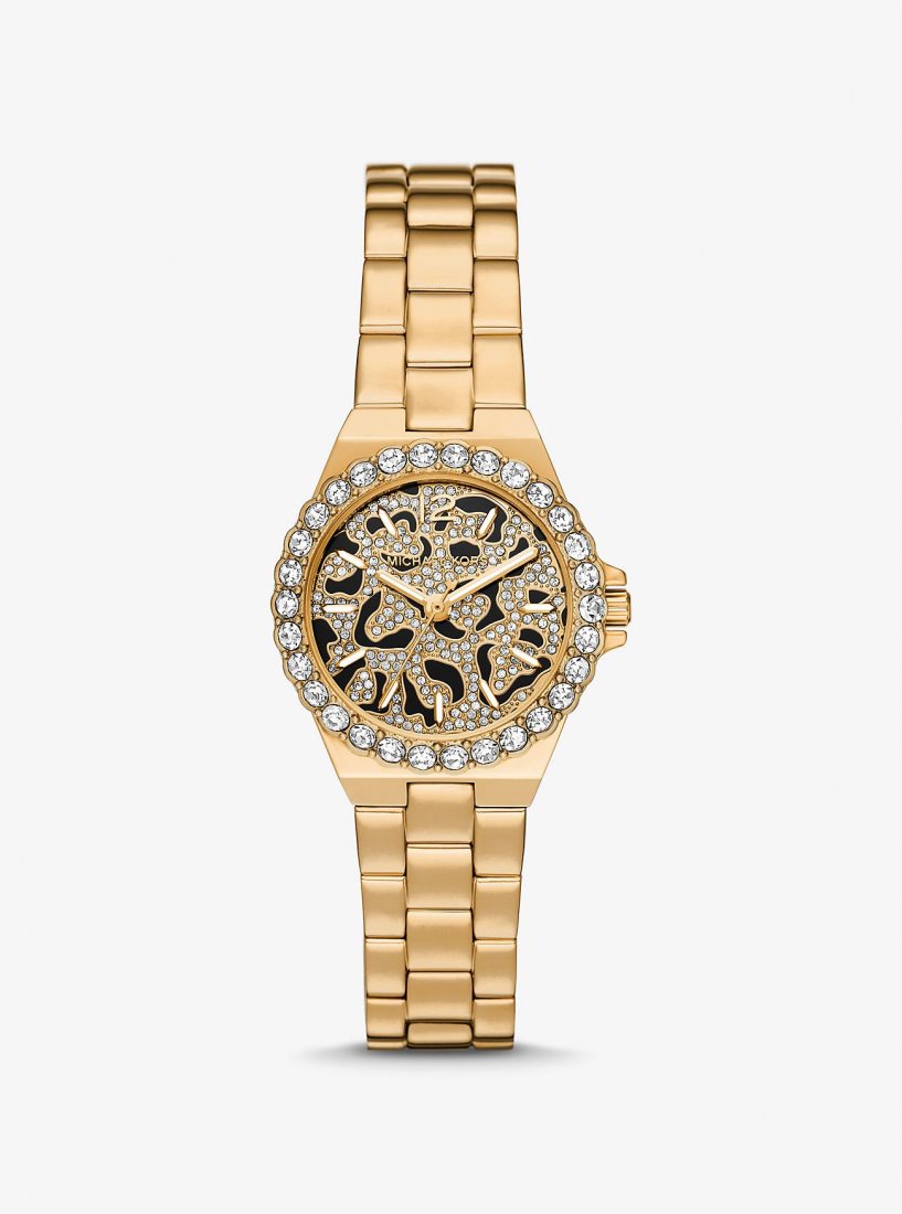 Michael Kors Mini Lennox Animal Pave Gold-Tone Watch Gold-tone Damen Gold | RYFWGP254
