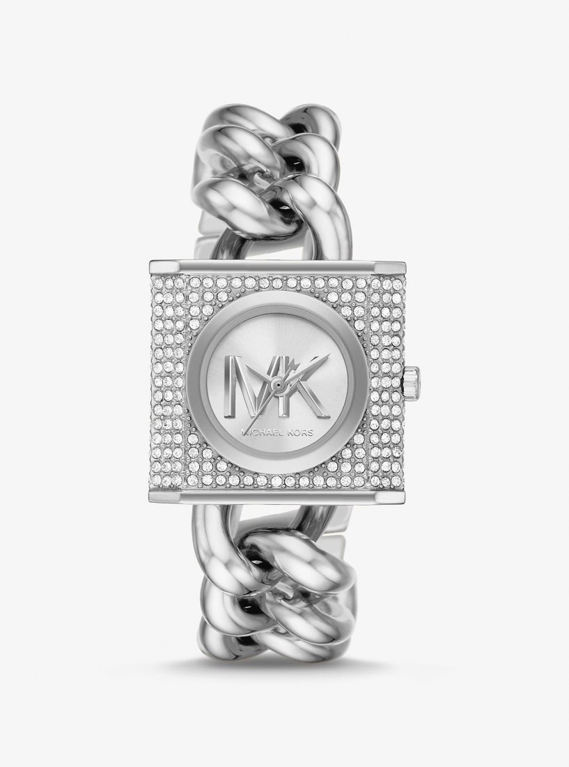 Michael Kors Mini Lock Pave Silver-Tone Chain Watch Silver-tone Damen Silber | SKTIRH298
