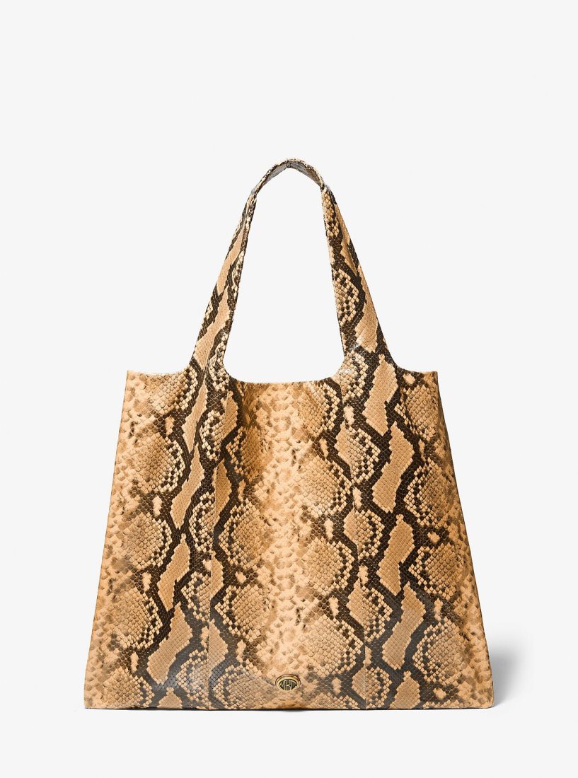 Michael Kors Monogramme Python Embossed Leather Tote Bag Handtasche Damen Braun | YCPGHW497