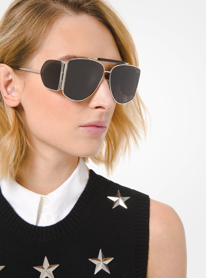 Michael Kors Nash Sunglasses Sonnenbrille Damen Schwarz Silber | FHZEQJ851