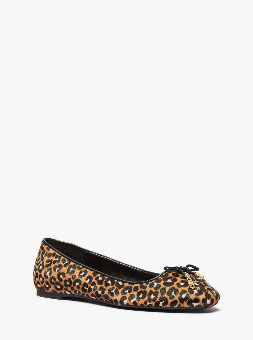 Michael Kors Nori Leopard Print Calf Hair Ballet Flat Flache Schuhe Damen Schwarz | VFDIGE834