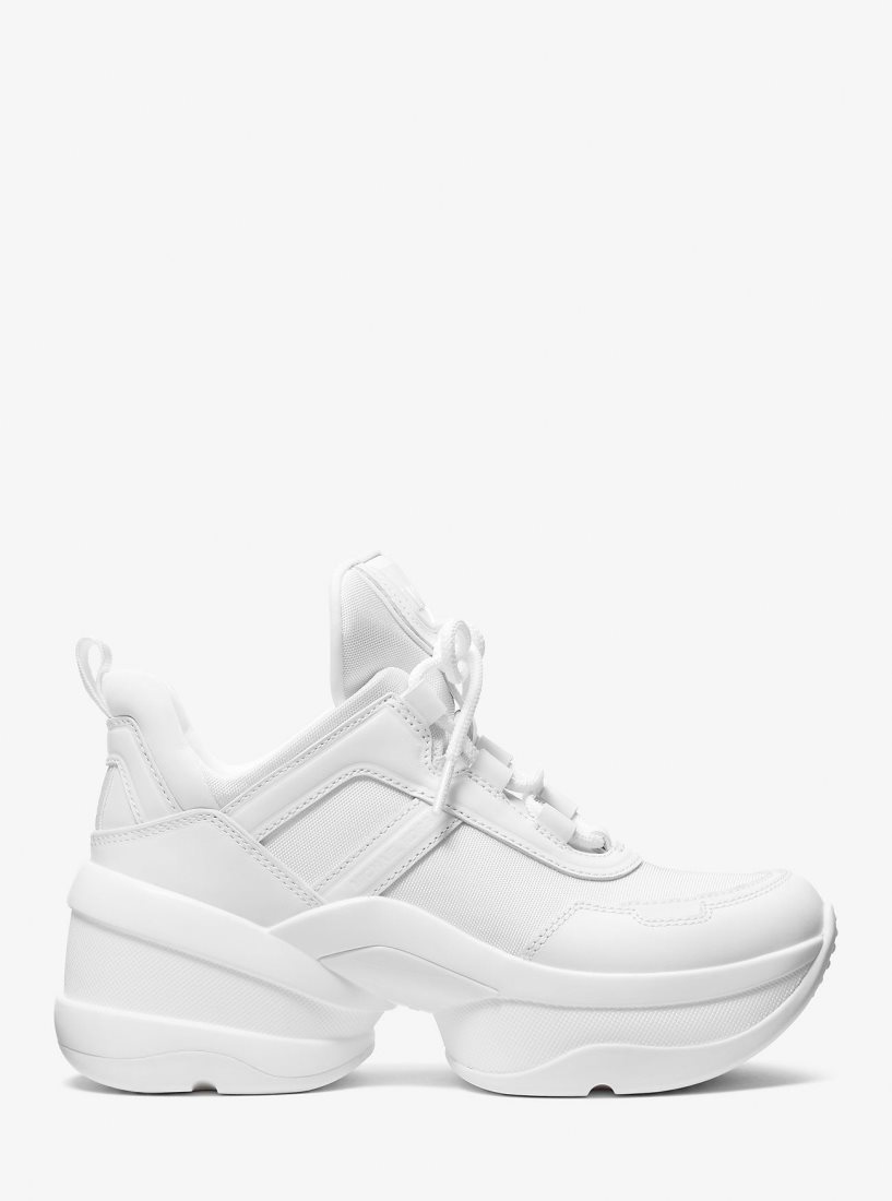 Michael Kors Olympia Canvas and Leather Trainer Sneakers Damen Weiß | FBPHAR842