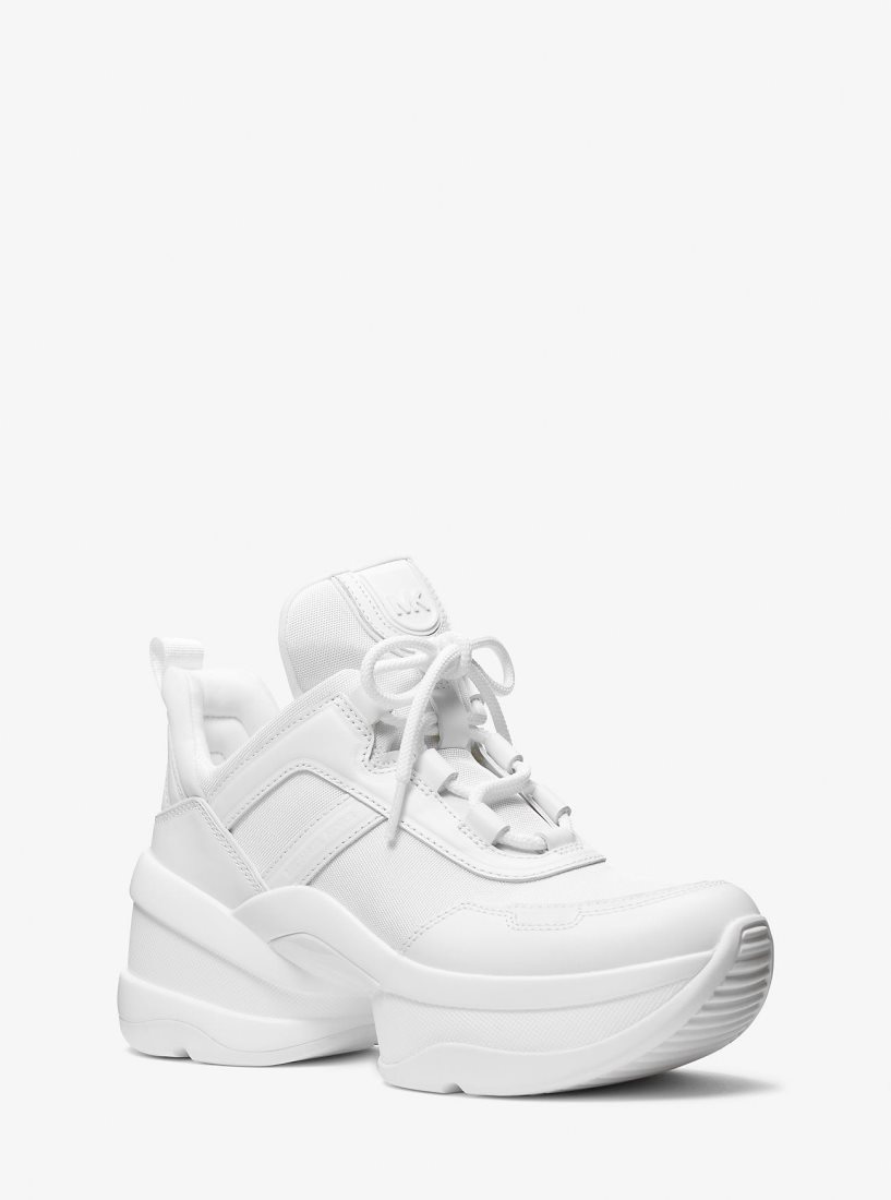Michael Kors Olympia Canvas and Leather Trainer Sneakers Damen Weiß | FBPHAR842