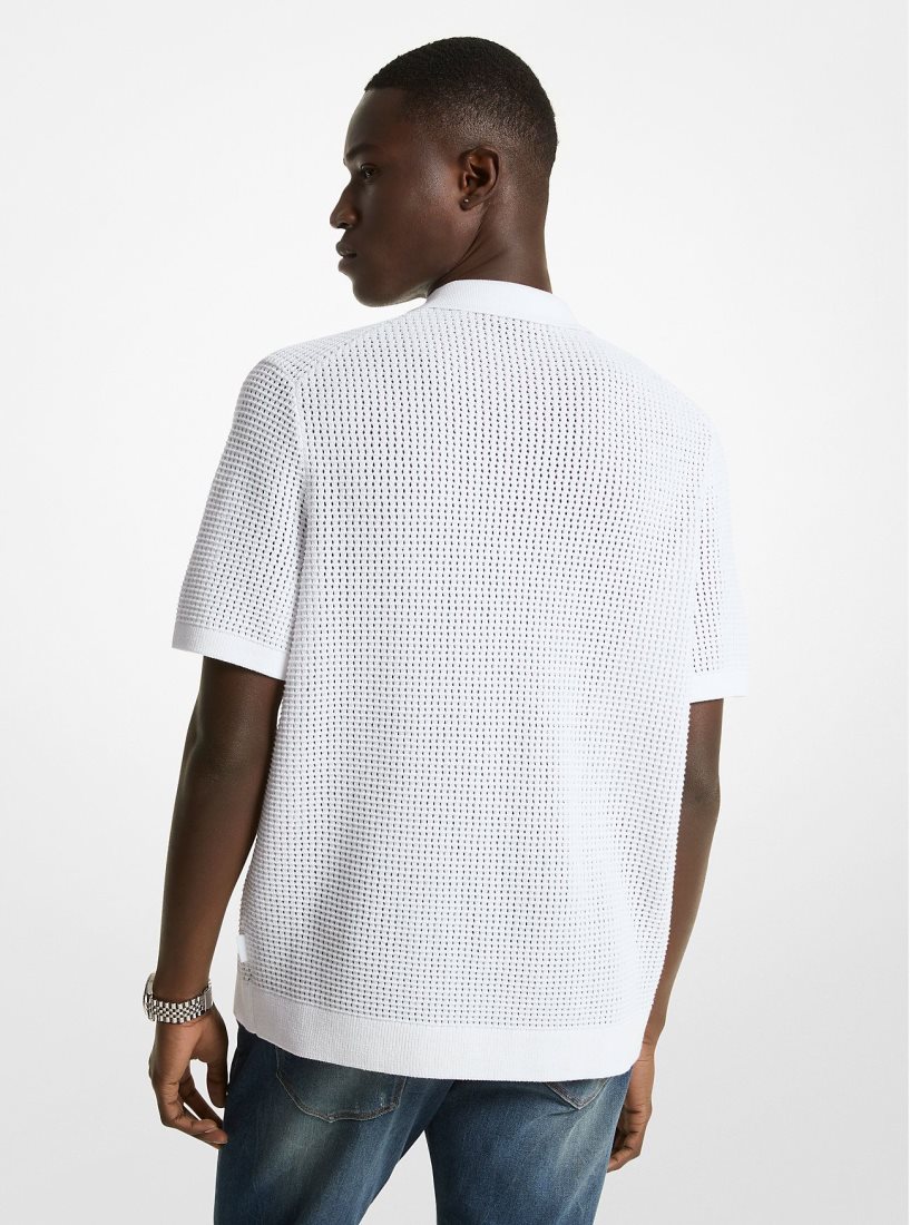 Michael Kors Open-Knit Cotton Shirt Hemd Herren Weiß | BJPSUD419