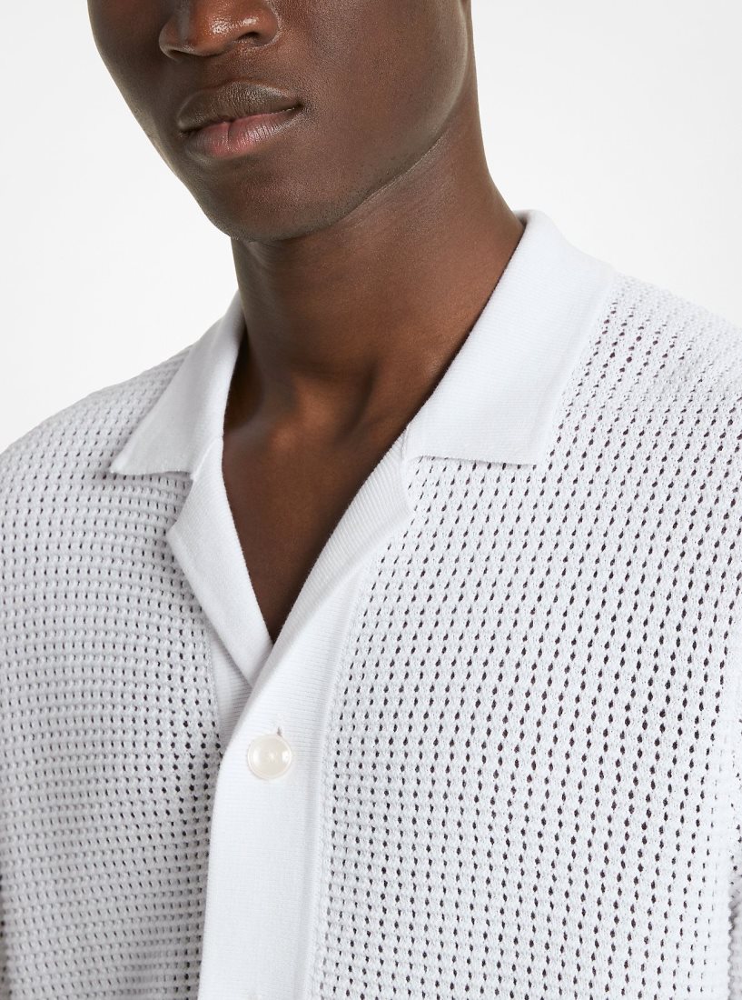 Michael Kors Open-Knit Cotton Shirt Hemd Herren Weiß | BJPSUD419