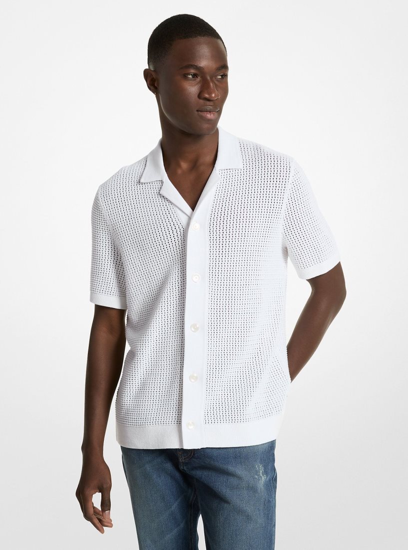 Michael Kors Open-Knit Cotton Shirt Hemd Herren Weiß | BJPSUD419
