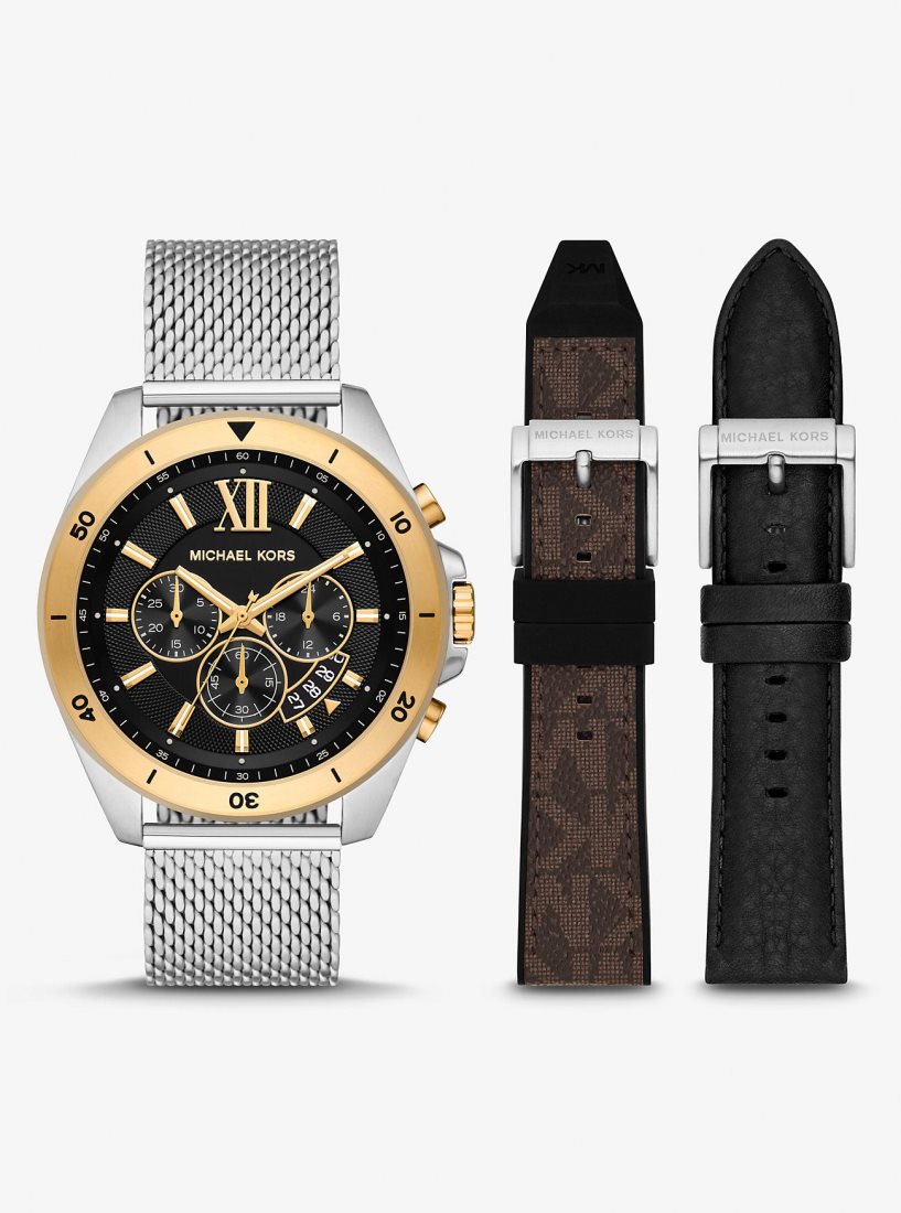 Michael Kors Oversized Brecken Two-Tone Mesh Watch Gift Set Two-tone Herren Braun | ZMRYXE183